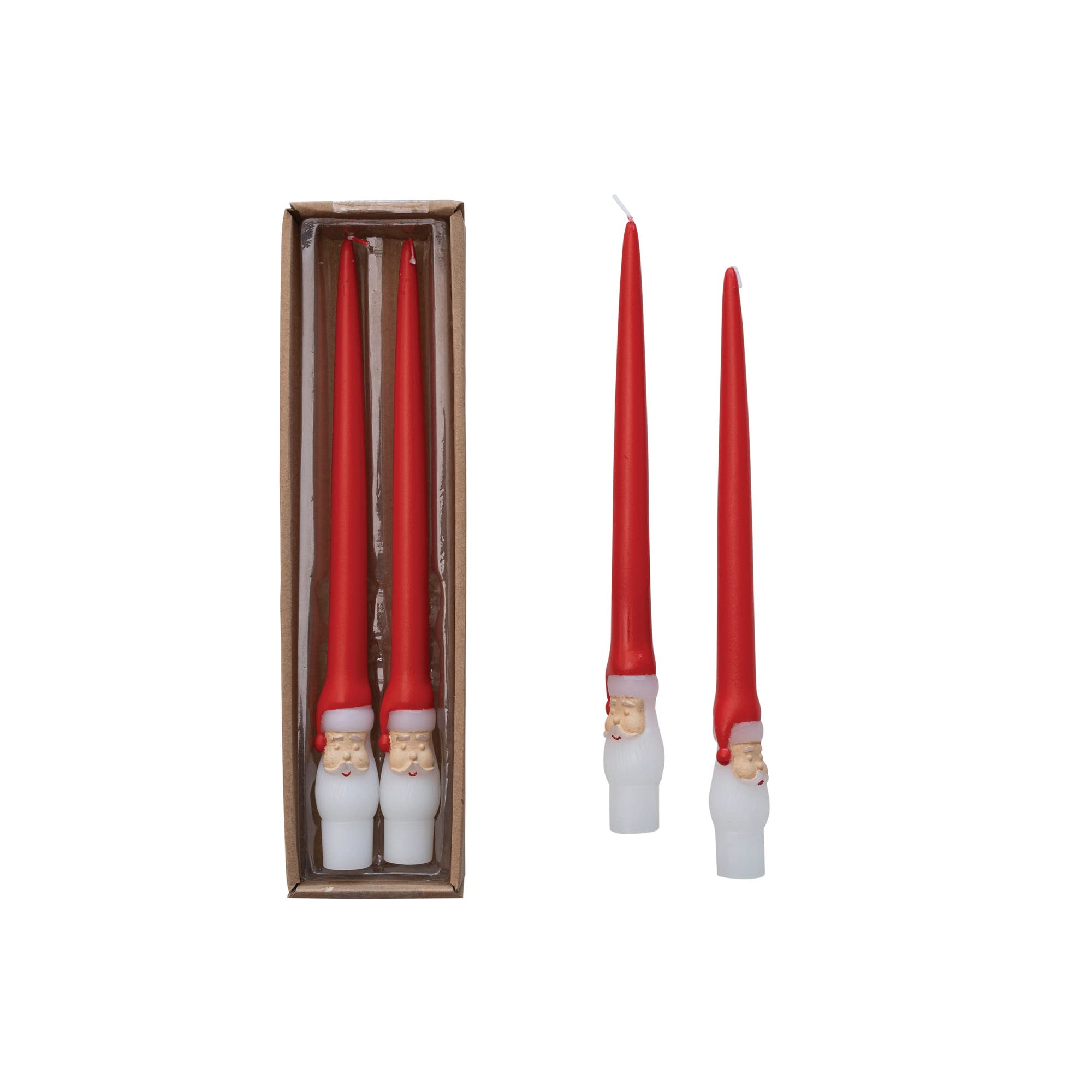 Creative Co-Op 10' H Unscented Santa Taper Candles in Box, Red & White, Set of 2 (Approximate Burn Time 3 Hours)