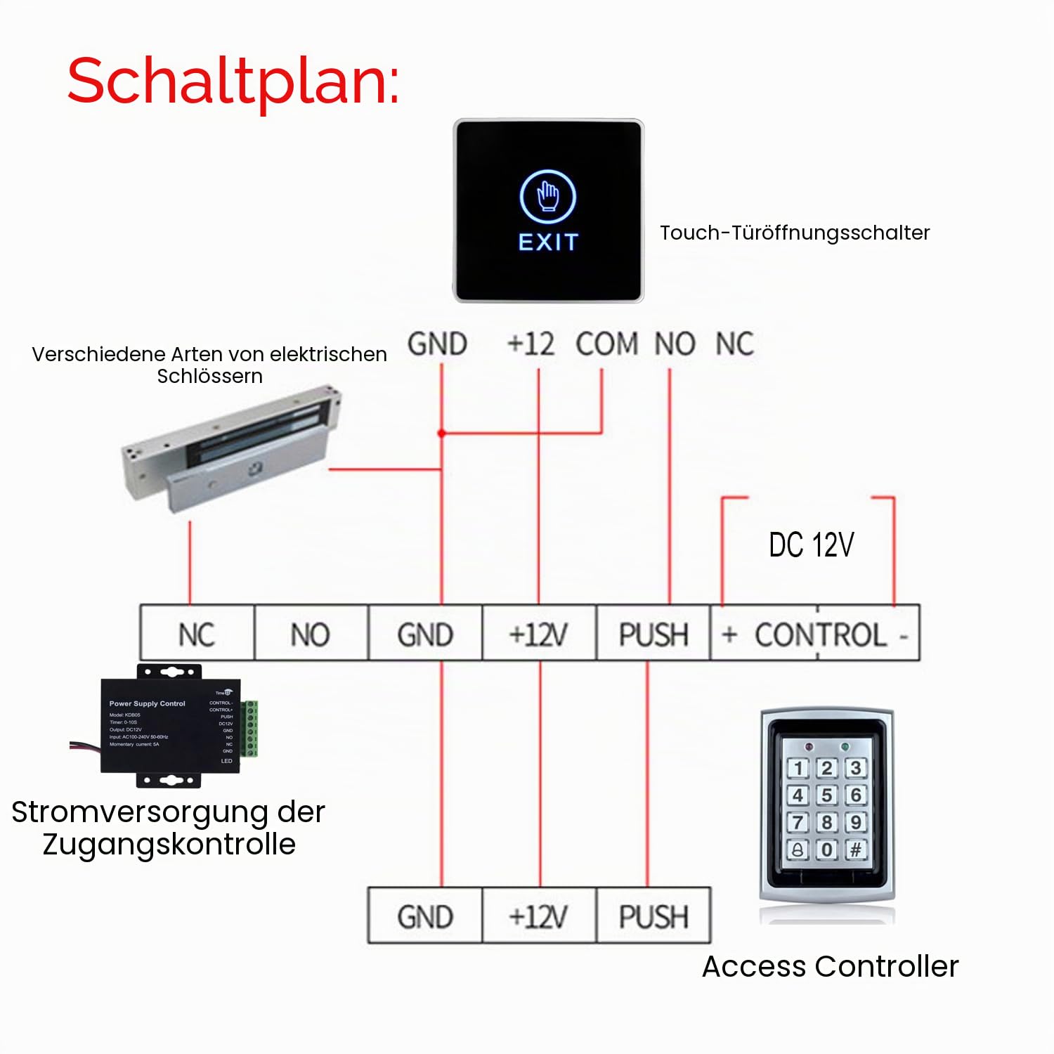 Standalone Metall Türöffner Zutrittskontroll Tastatur mit Wiegand Schnittstelle RFID Leser für Tür Sicherheit Zutrittskontroll System with 10 Stücke Blau 125KHz ID Schlüsselanhänger
