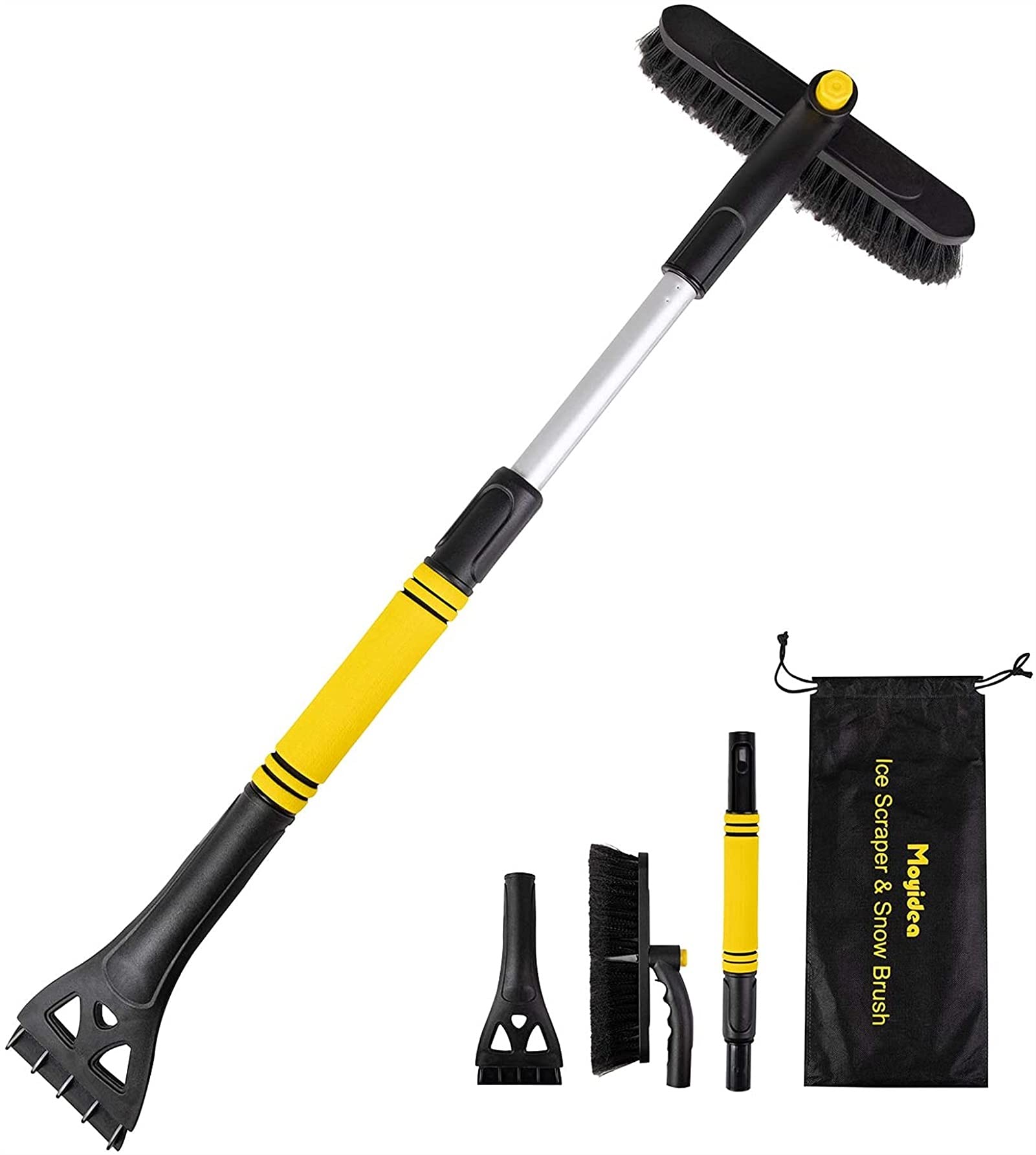 Moyidea 3 In 1 Extendable 25.2" To 31.5" Ice Scraper Snow Brush Detachable Snow Removal Tool With Ergonomic Foam Grip For Car(02 Yellow)