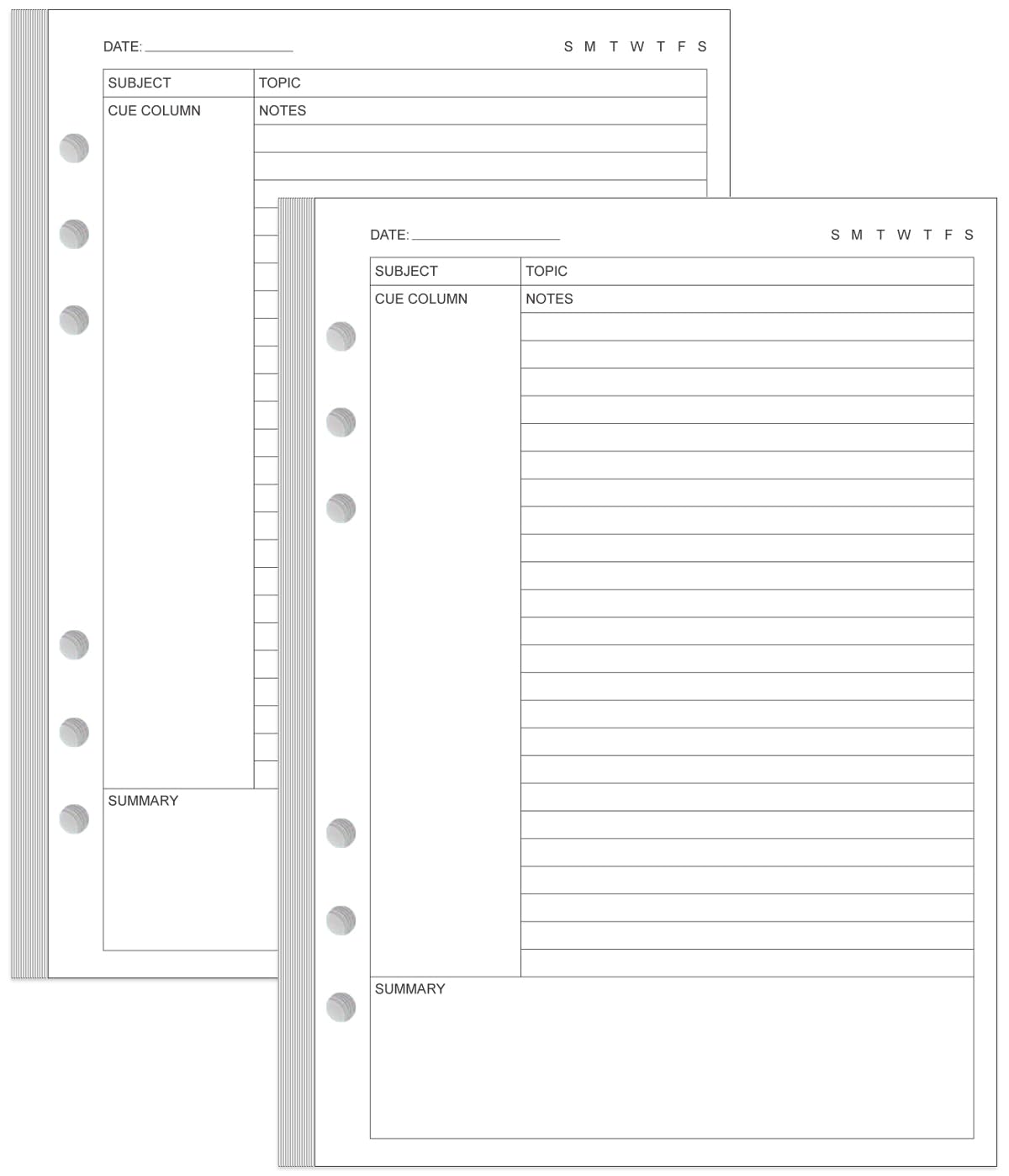 Photo 1 of (2-Pack) Cornell Notes Filler Paper for A5 Binder - 6 Hole Cornell Notes Loose Leaf Paper, 100 Sheets/200 Pages, 100gsm, White, 5.8" x 8.3"