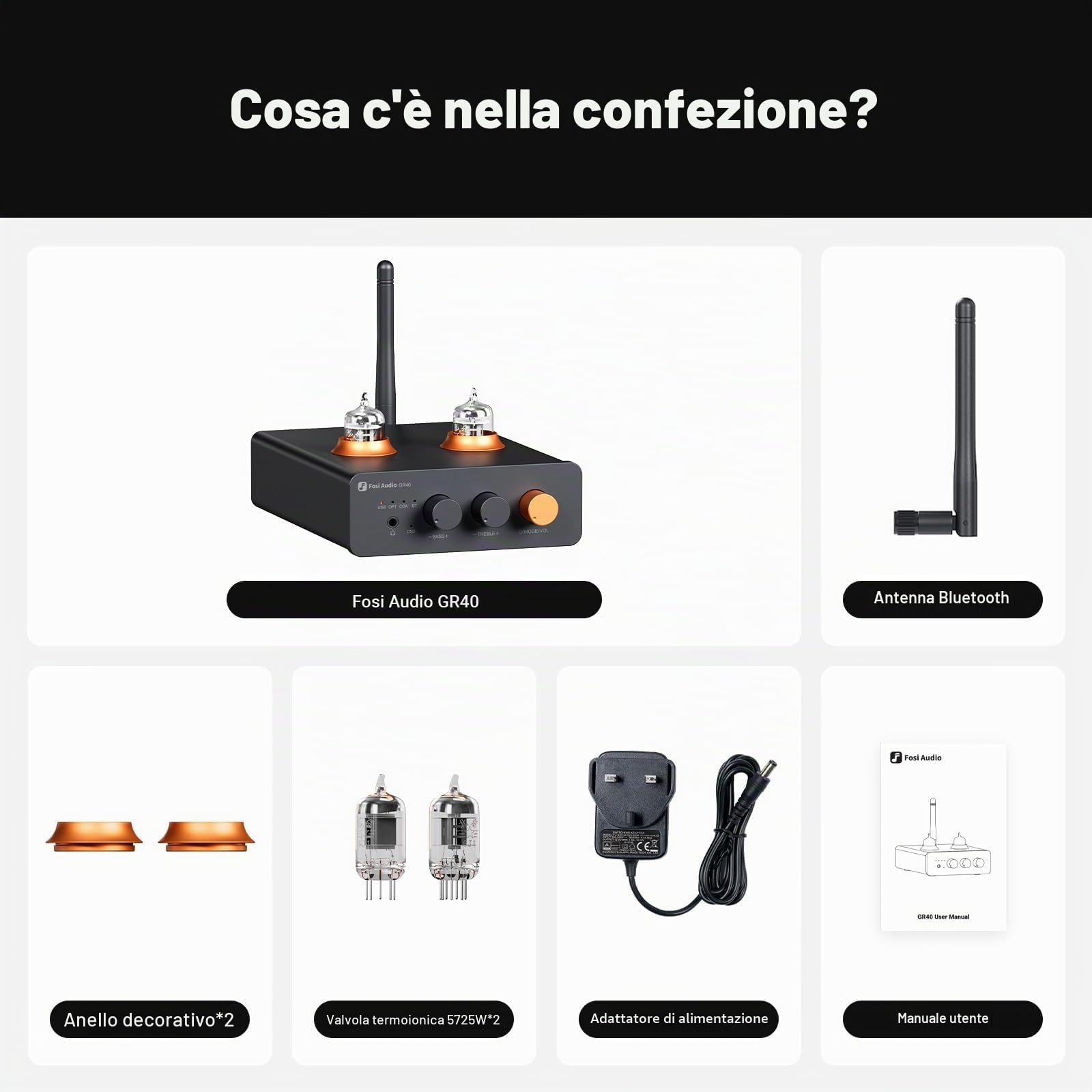 Fosi Audio GR40 Preamplificatore a Valvole con DAC, Amplificatore Cuffie, Convertitore Audio Bluetooth USB/OPT/COAX