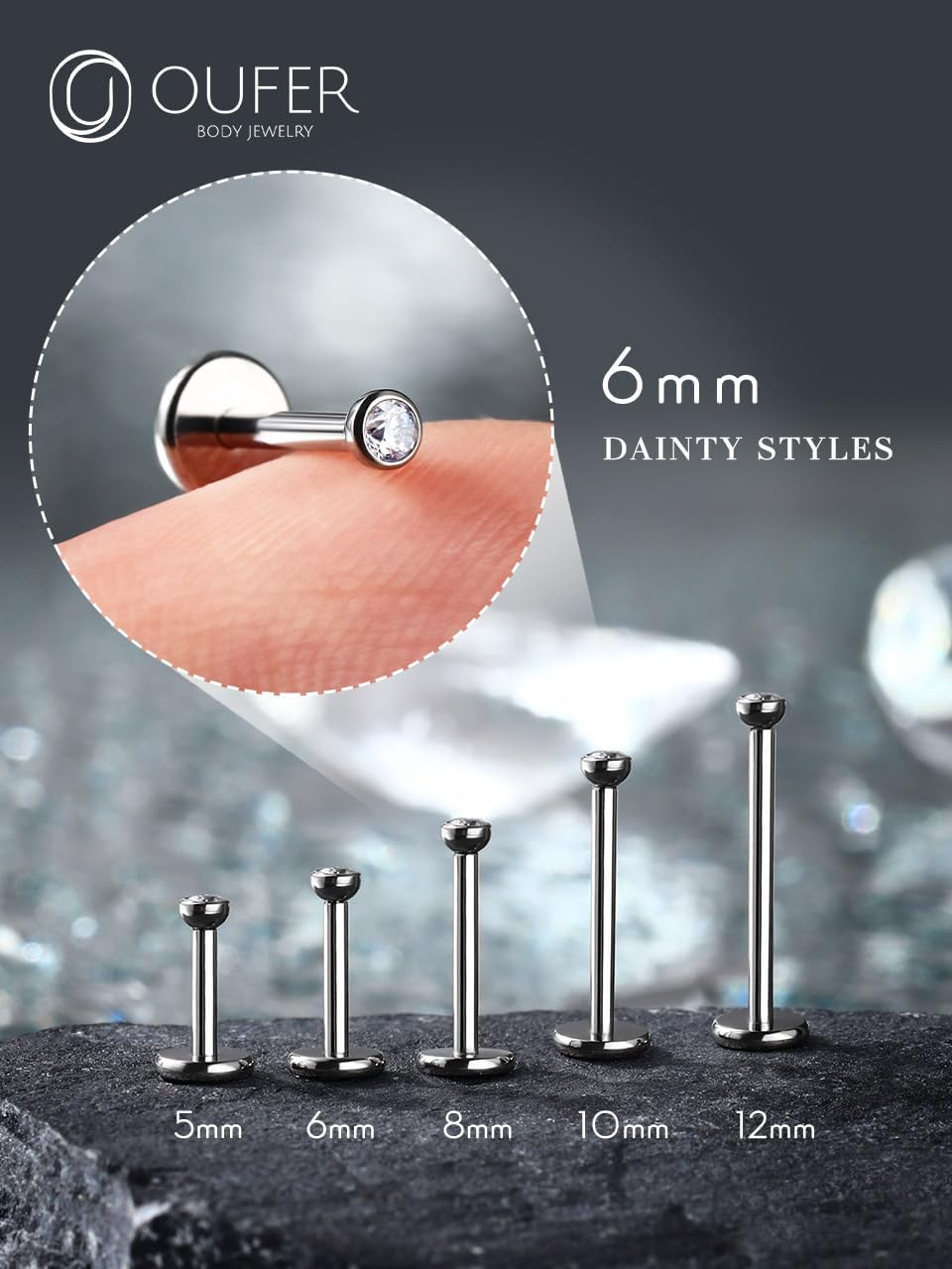 OUFER 2Pcs 20G/18G/16G G23 Titanium Threadless Nose Stud Earrings Flat Back Tiny CZ Small Nose Helix Cartilage Tragus Conch Labret Medusa Monroe Piercing Jewelry for Women Men - Image 3