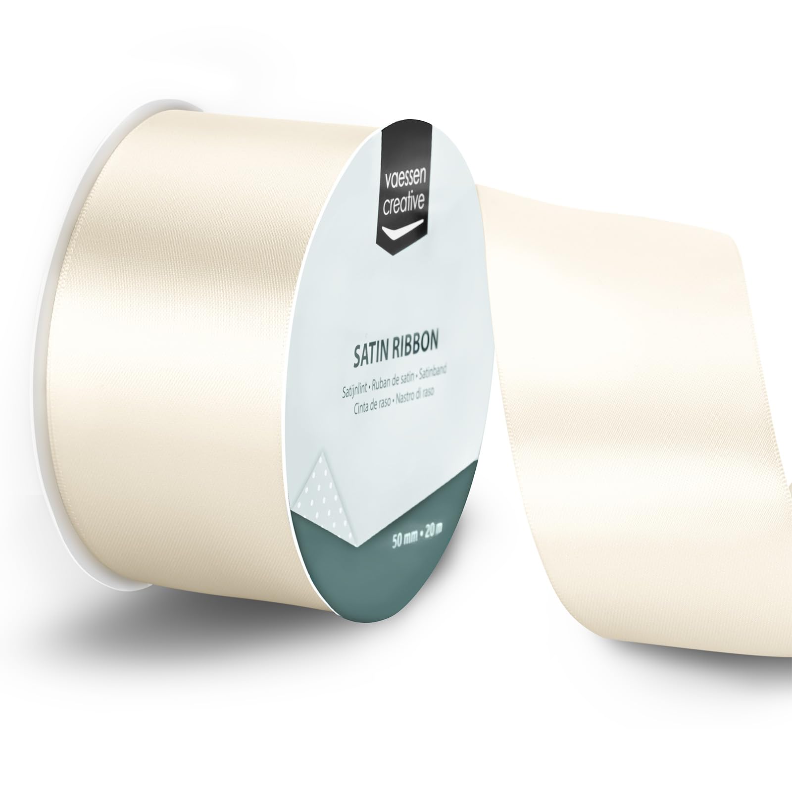 Vaessen Creative Satin Ribbon Antique White - 65.6 ft x 2" - Thin Ribbon for Gift Wrapping and Crafting, 20m x 50mm