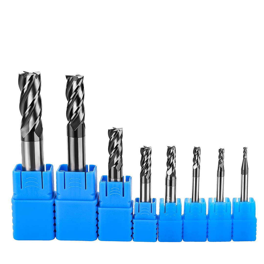 PTPTRATE 8-teiliger Schaftfräser, 4 Schneiden, Hartmetall-Nutenfräser, Durchmesser 2–12 mm, CNC-Werkzeug