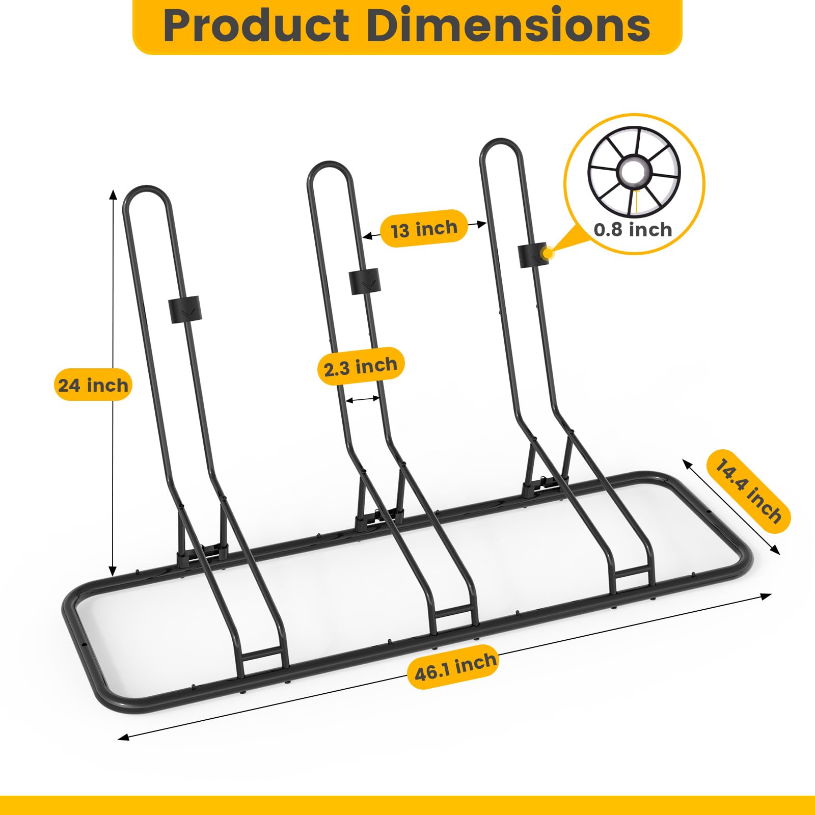 Bike Stand for 3 Bikes, Anti-Collision Design Protects Disc Brake & Derailleur, Waterproof Bike Rack Indoor/Outdoor/Garage Use, Fits Road/Kids/MTB Bicycles with 12"-29" Tires