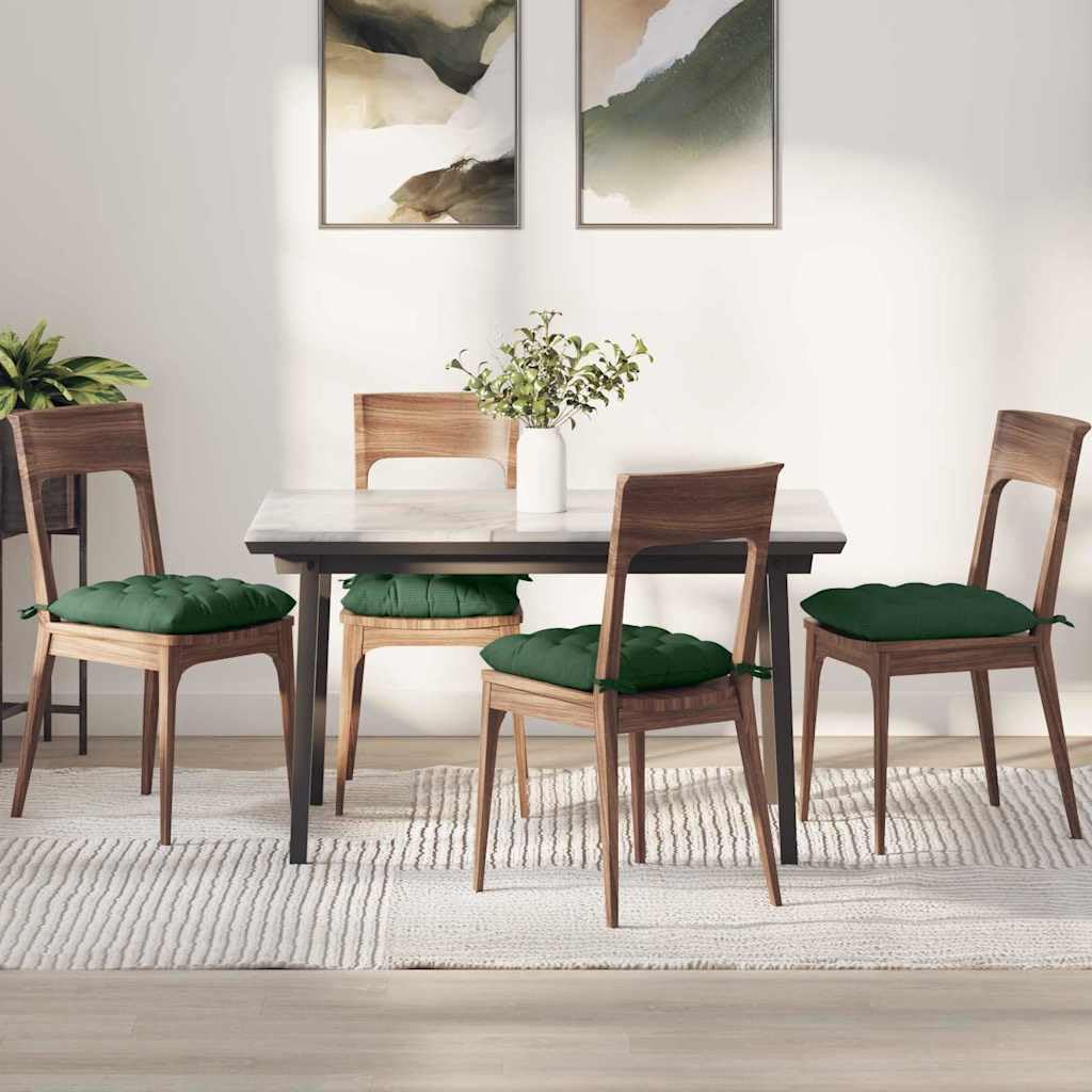 4er Set Sitzkissen 40x40x6 cm Dunkelgrün - Elegante Stuhlkissen aus weichem Cordstoff mit Haltebändern und abnehmbarem Bezug - Komfortable Stuhlauflagen für Esszimmer und Büro