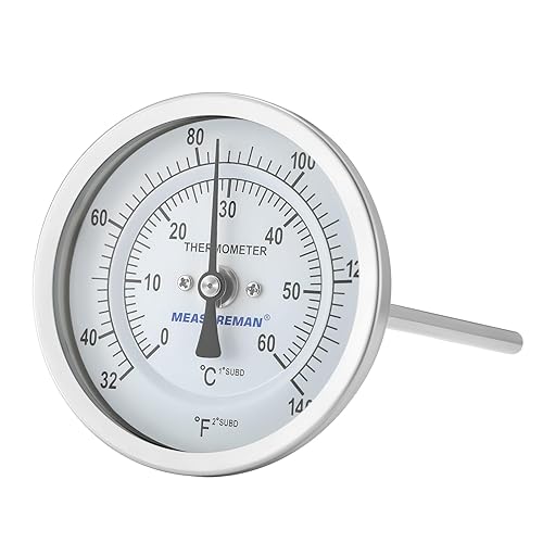 Miniatura 3 de Measureman Termómetro de esfera bimetálica de acero inoxidable, esfera de 3 pulgadas, vástago de 6 pulgadas, 32-140 grados F0-60 grados C, +-1% de