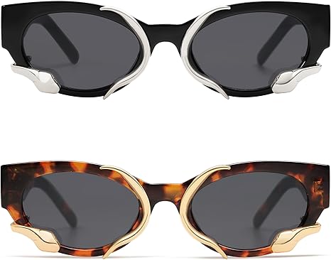 Trendy Sunglasses for Women Men Vintage Narrow Cateye Metal Snake Sunnie Y2k Accessories AP3621