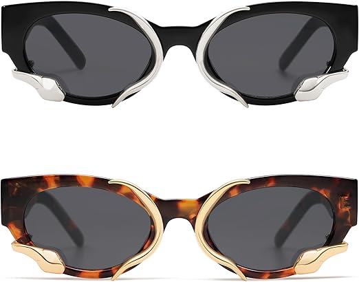 Trendy Sunglasses for Women Men Vintage Narrow Cateye Metal Snake Sunnie Y2k Accessories AP3621