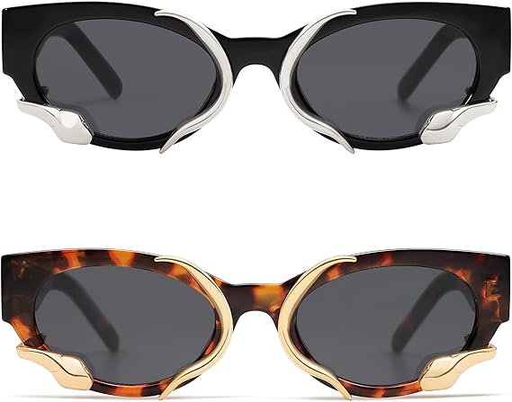 Trendy Sunglasses for Women Men Vintage Narrow Cateye Metal Snake Sunnie Y2k Accessories AP3621