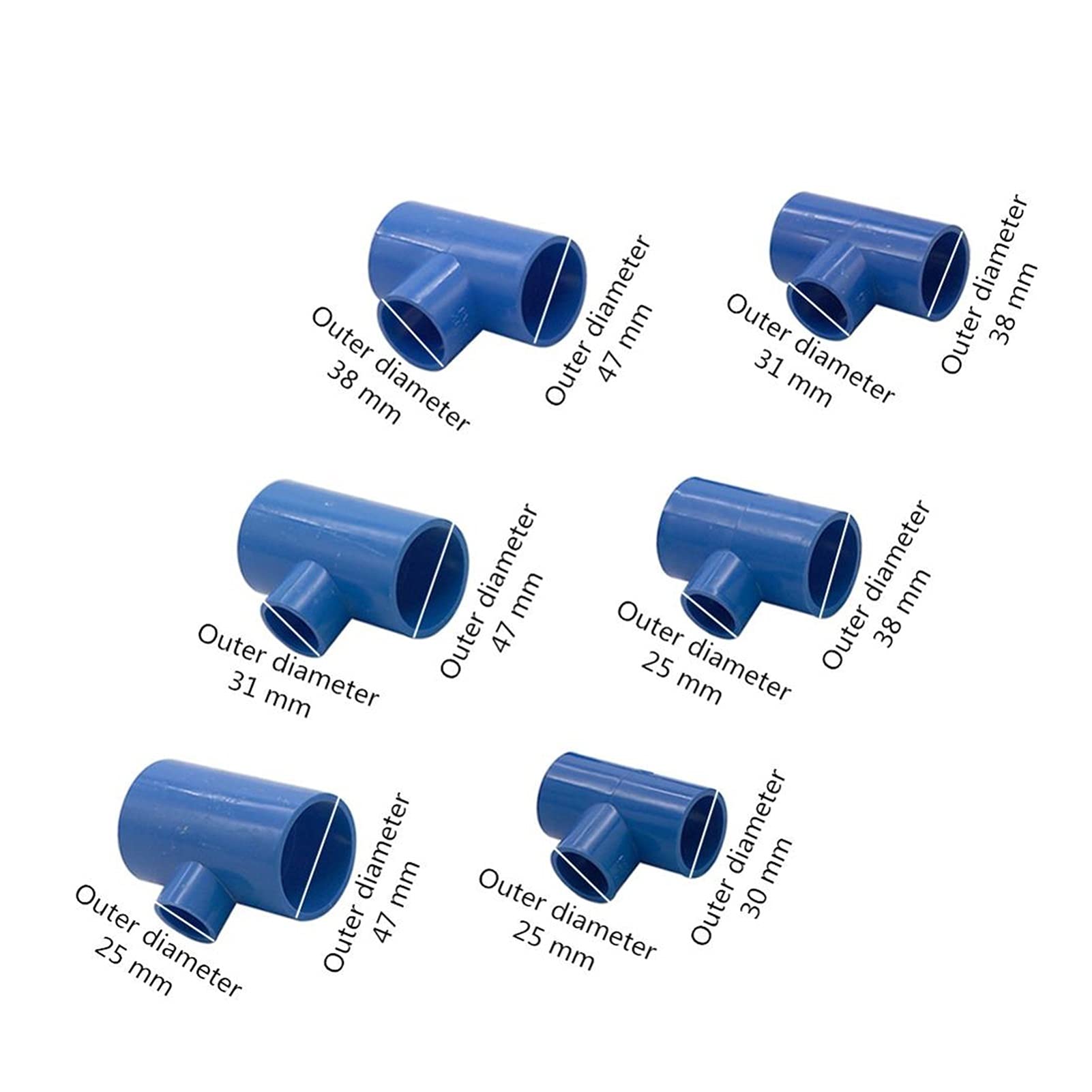 Utility Hose Butt Hose Connector Adapter 25-20 32-20 32-25 40-20 40-25 40-32 Pvc Reducing Tee Connector Garden Irrigation Water Pipe Adapter Blue 1Pc/40Cm To 20Mm