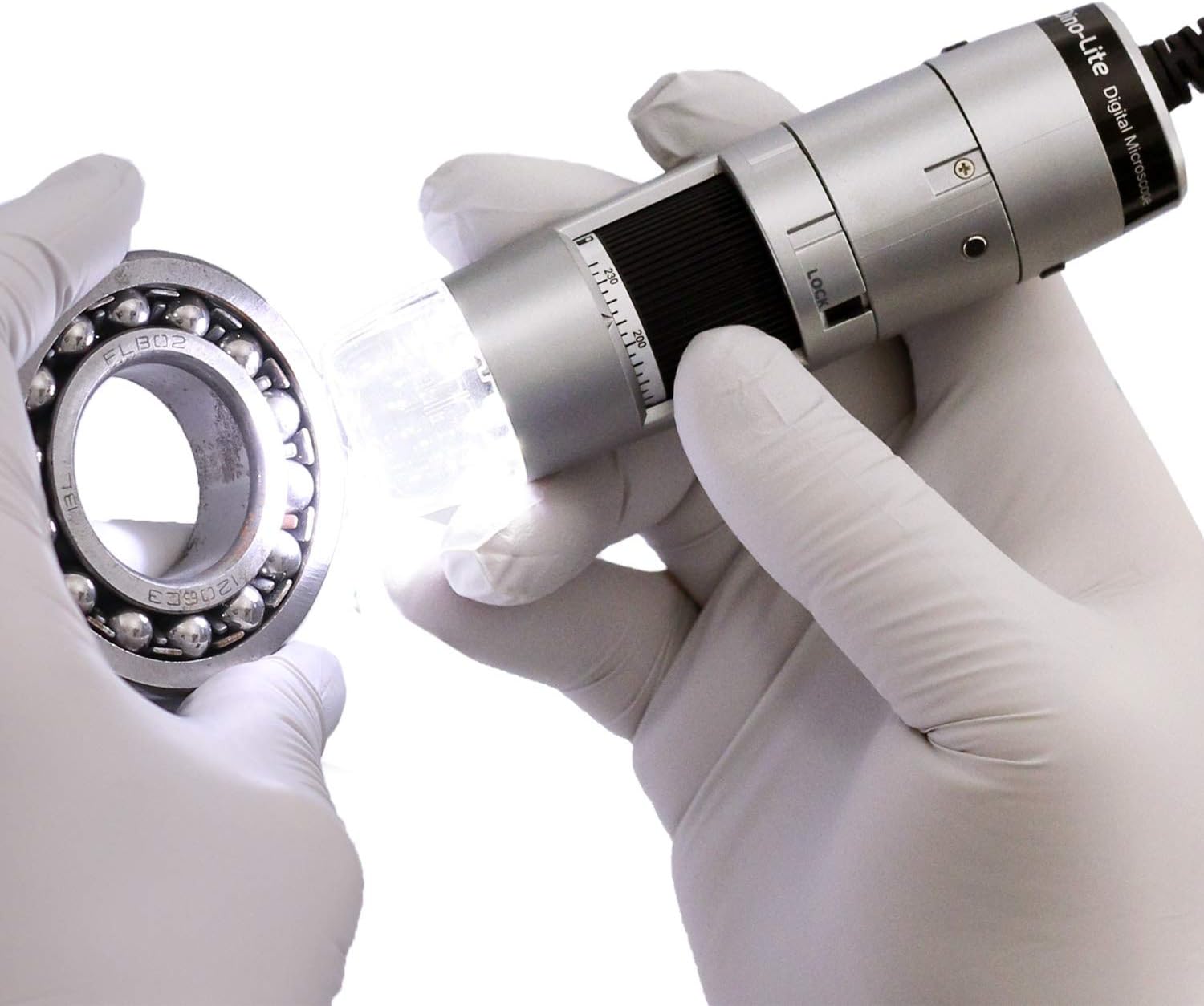Dino-Lite microscope inspecting a ball bearing