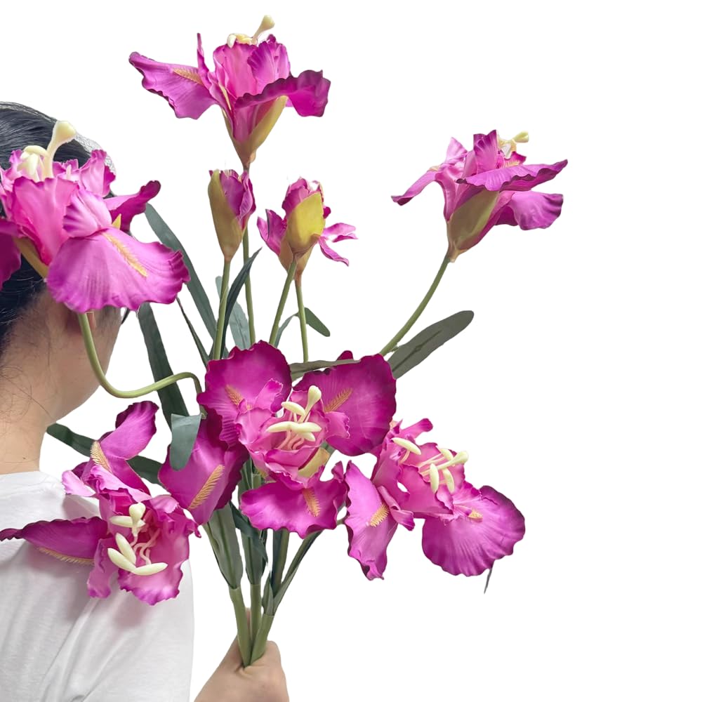 36" 3 pcs Artificial Iris Flower Silk Flower,Flower Bouquet,Long Stems Fake Flower for Real Looking Flower,Photo Props Home Party and Wedding Holding Flowers,Dining Table Centerpieces (Hot Pink)