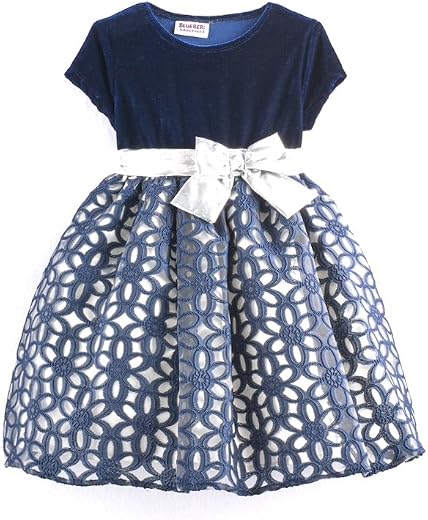 Blueberi Boulevard Baby Girls Floral Geometric Special Occasion Dress, Navy (24 Months)