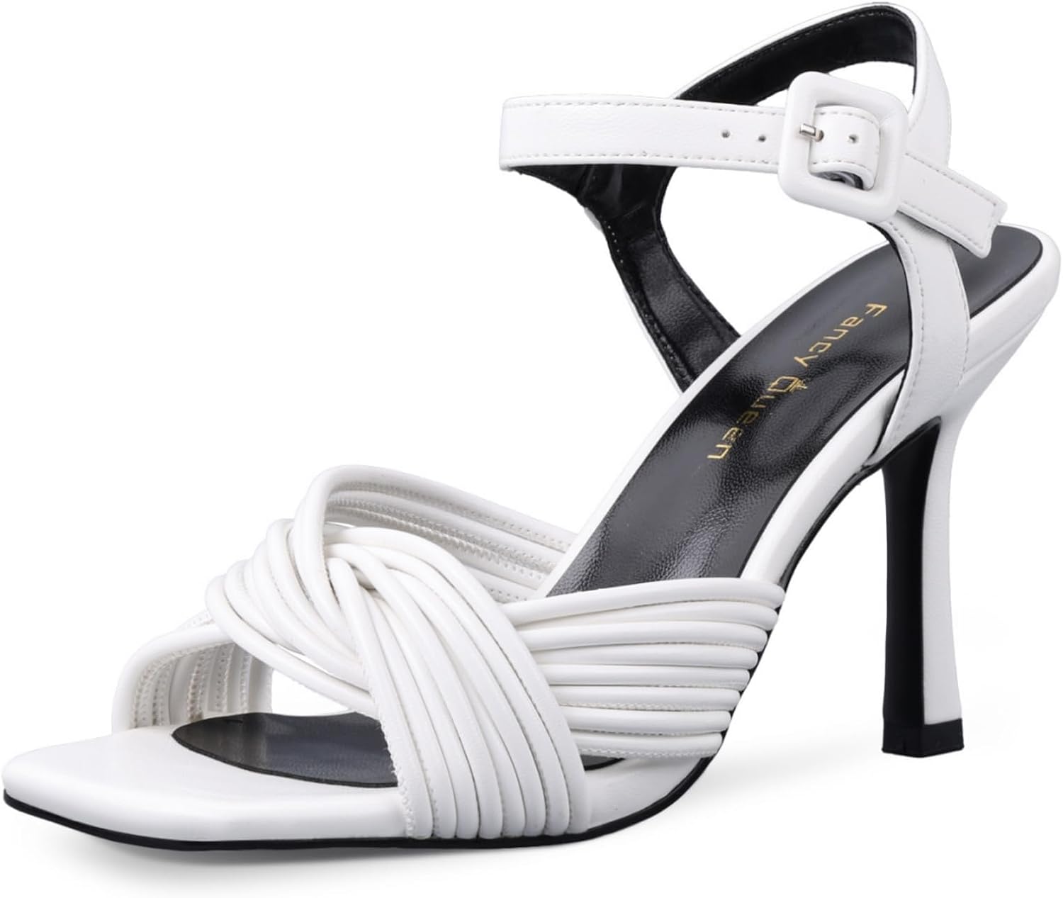 FancyQueen Peep Toe Mules for Women Stiletto Heels Mule Sandals Shoes Slip On Pointed Toe Open Toe Mules Comfortable for Office Parties Wedding