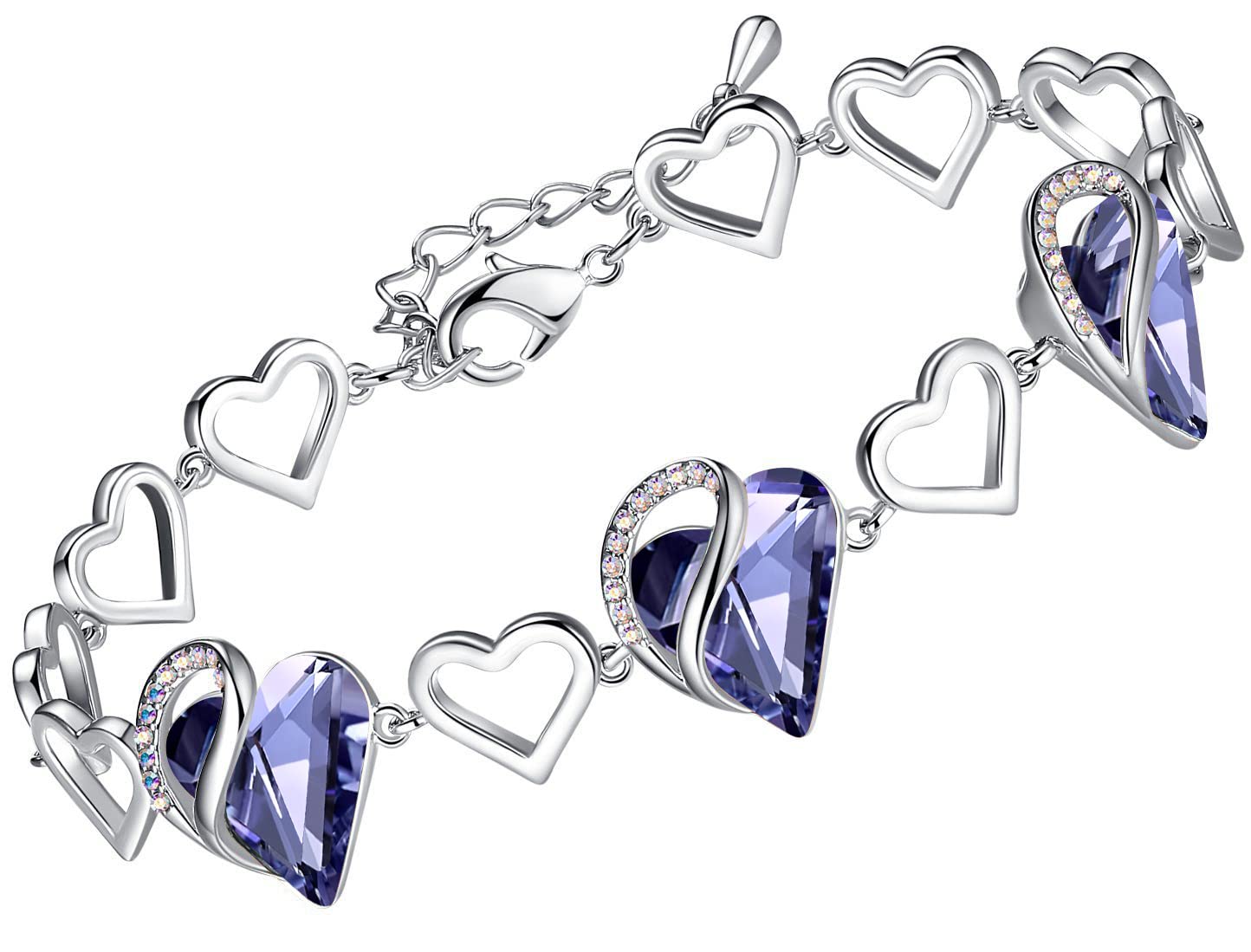 Leafael Infinity Love Heart Bracelets, Birthstone Bracelet For Women with Healing Crystals, Allergy-Free Jewelry for Women with Gift Box, Bracelet for girls with 7-inch Chain and 2-inch Extender