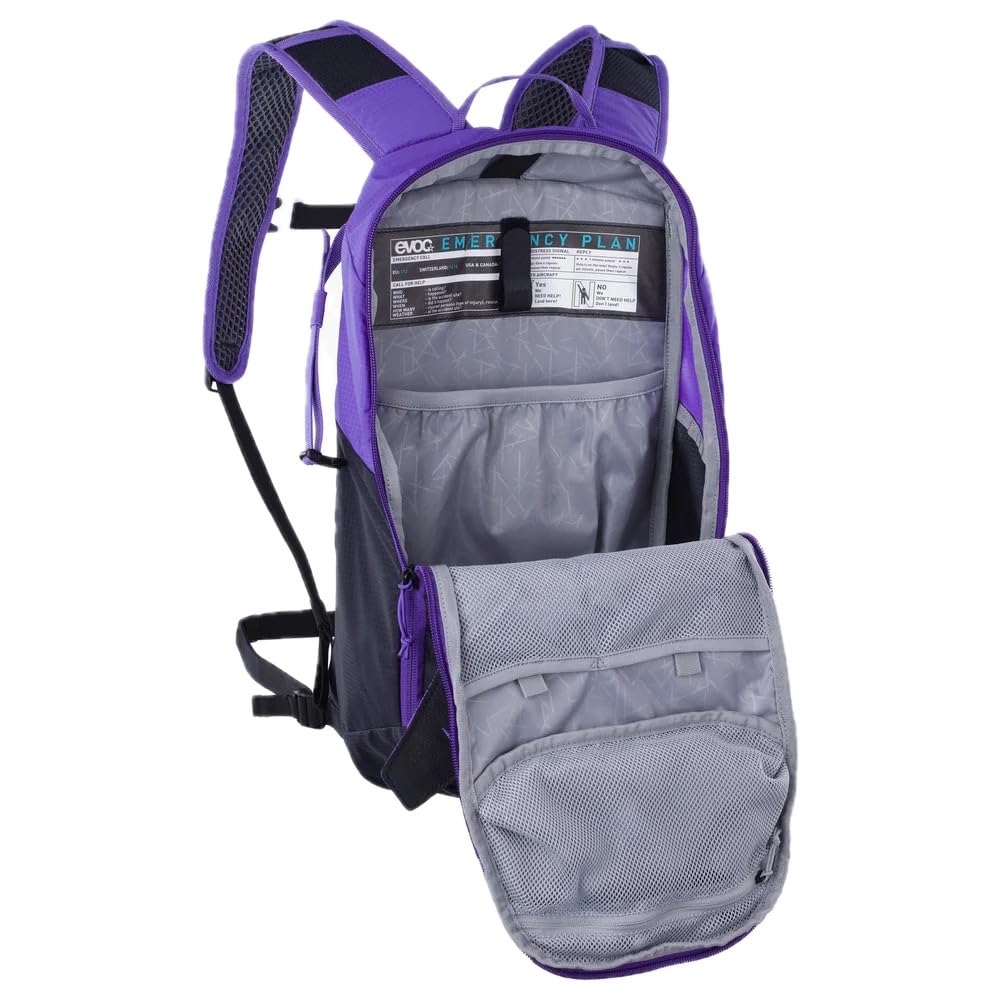 EVOC RIDE 8 + HYDRATION BLADDER 2 Plecak rowerowy, plecak trekkingowy (sprytne zarządzanie kieszeniami, 2 l HYDRATION BLADDER, wysokiej jakości plecak dzienny), fioletowy - czarny