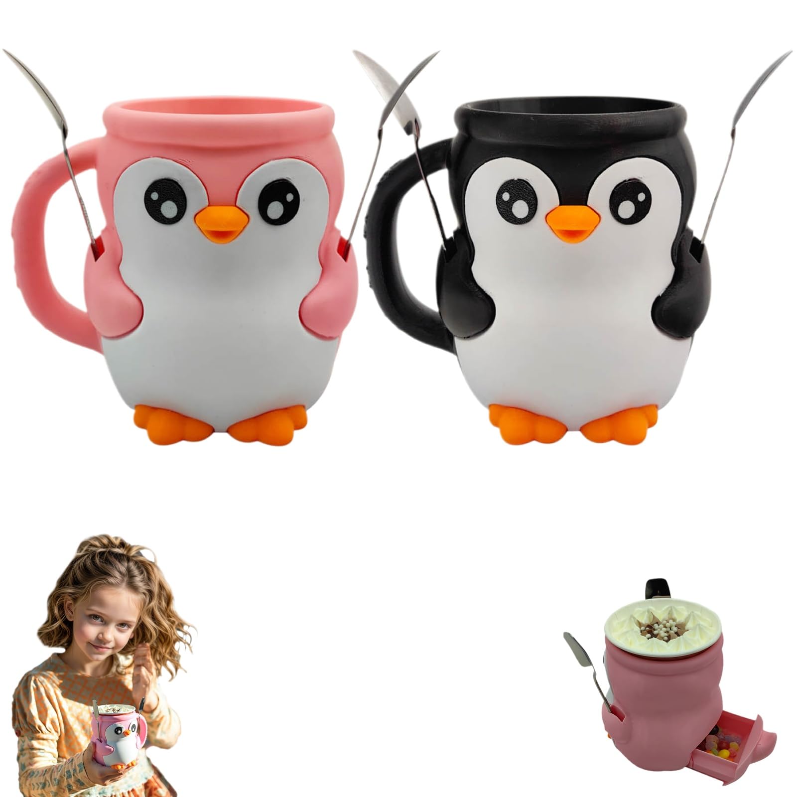 Porta Pinta Per Gelato Con Manico E Cucchiaio - Contenitore Termico Stampato In 3D Per Yogurt E Dessert Surgelati - Idea Regalo Amanti Del Gelato (Bianco)