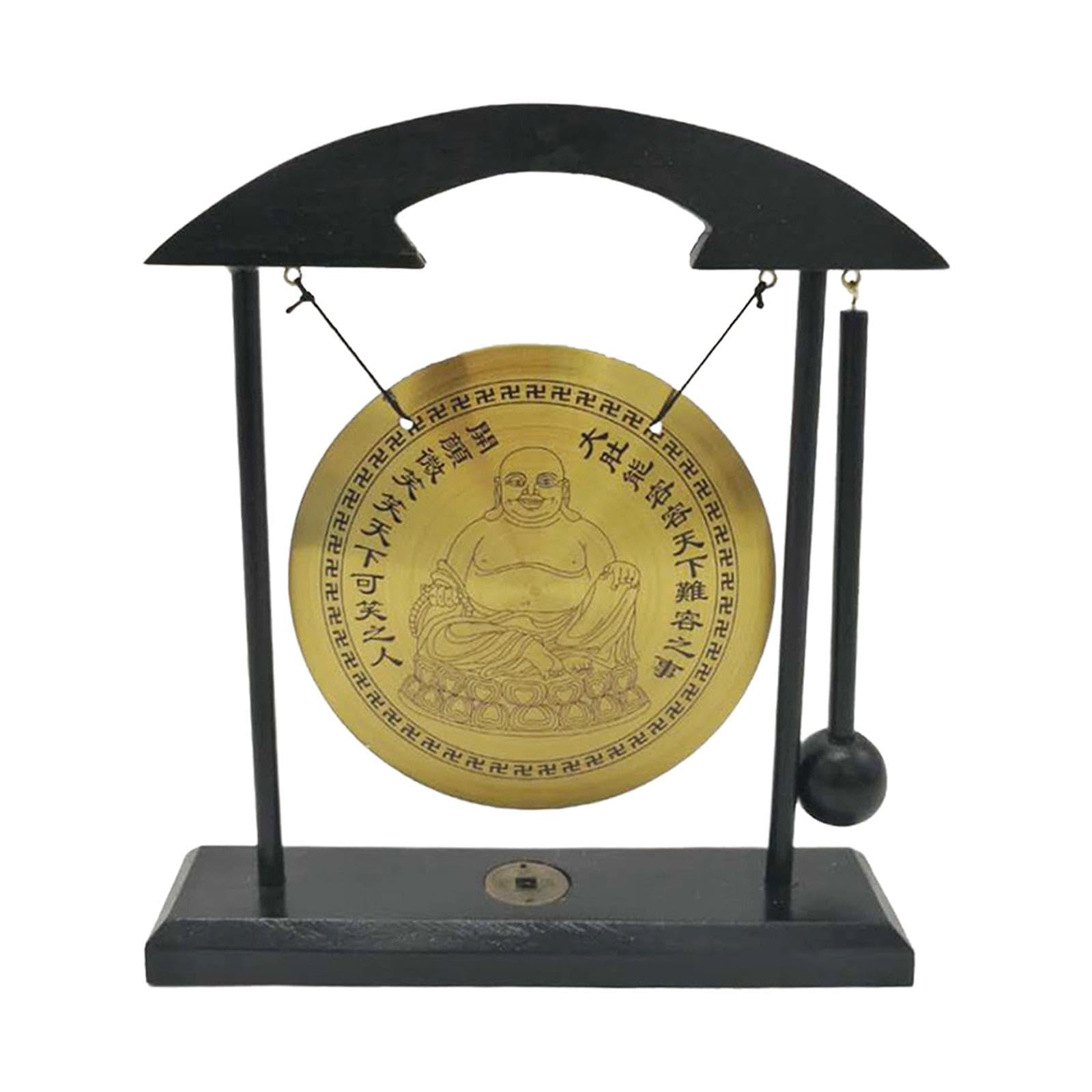 Baoblaze Gong Ornament Brass Wind Gongs, Desktop Gong Feng Shui Wind Chimes Small Crafts Chinese Copper Gong with Stand for Table Home Decor Art, C