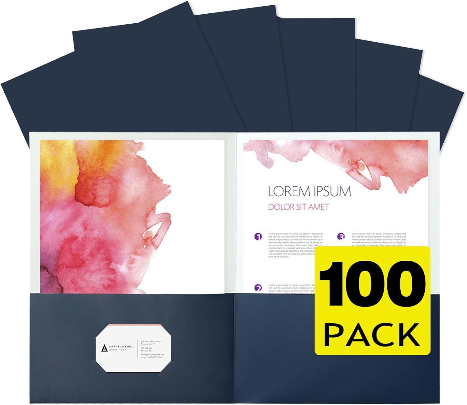 Two Pocket Folders,100 Pack Blue Folders with Pockets Fit Letter Size Paper,Thick Paper File Folder for School Office Business Home,Assorted 6 Colors