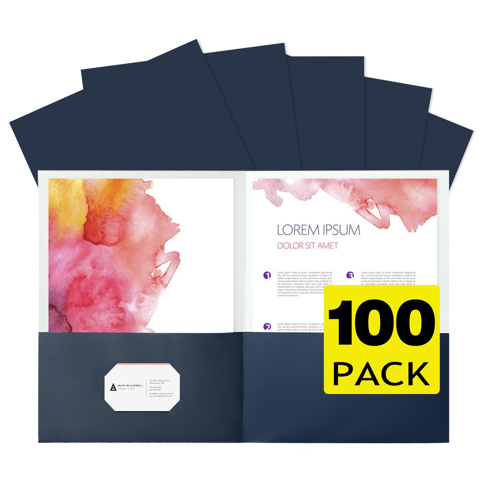 pmybupo Two Pocket Folders,100 Pack Blue Folders with Pockets Fit Letter Size Paper,Thick Paper File Folder for School Office Business Home,Assorted 6