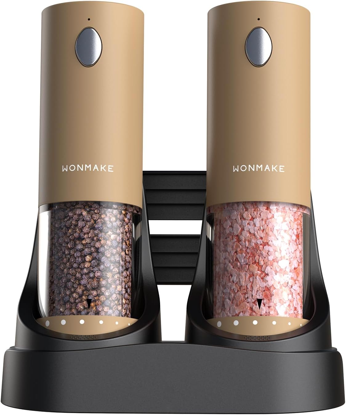 Electric Salt and Pepper Grinder Set - Automatic Refillable Salt and Pepper Grinders with Charging Base & LED Light, 6-Level Adjustable Coarseness with External Dial, Ideal Kitchen Gadget,Brown