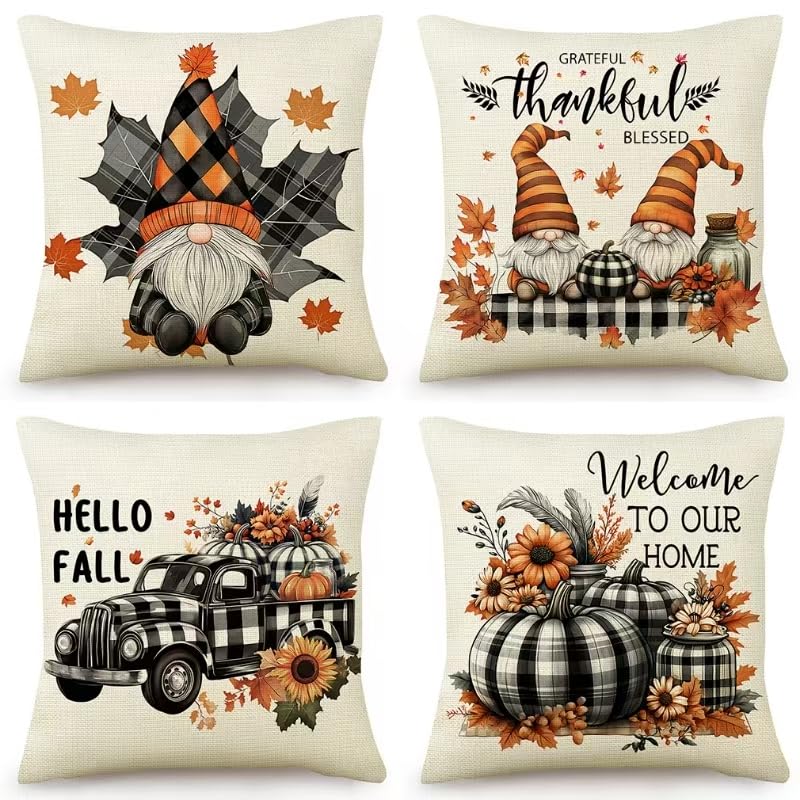 NIULAA GNOME Zwerg Herbst Kissenbezug Leinen 50x50 4er Set