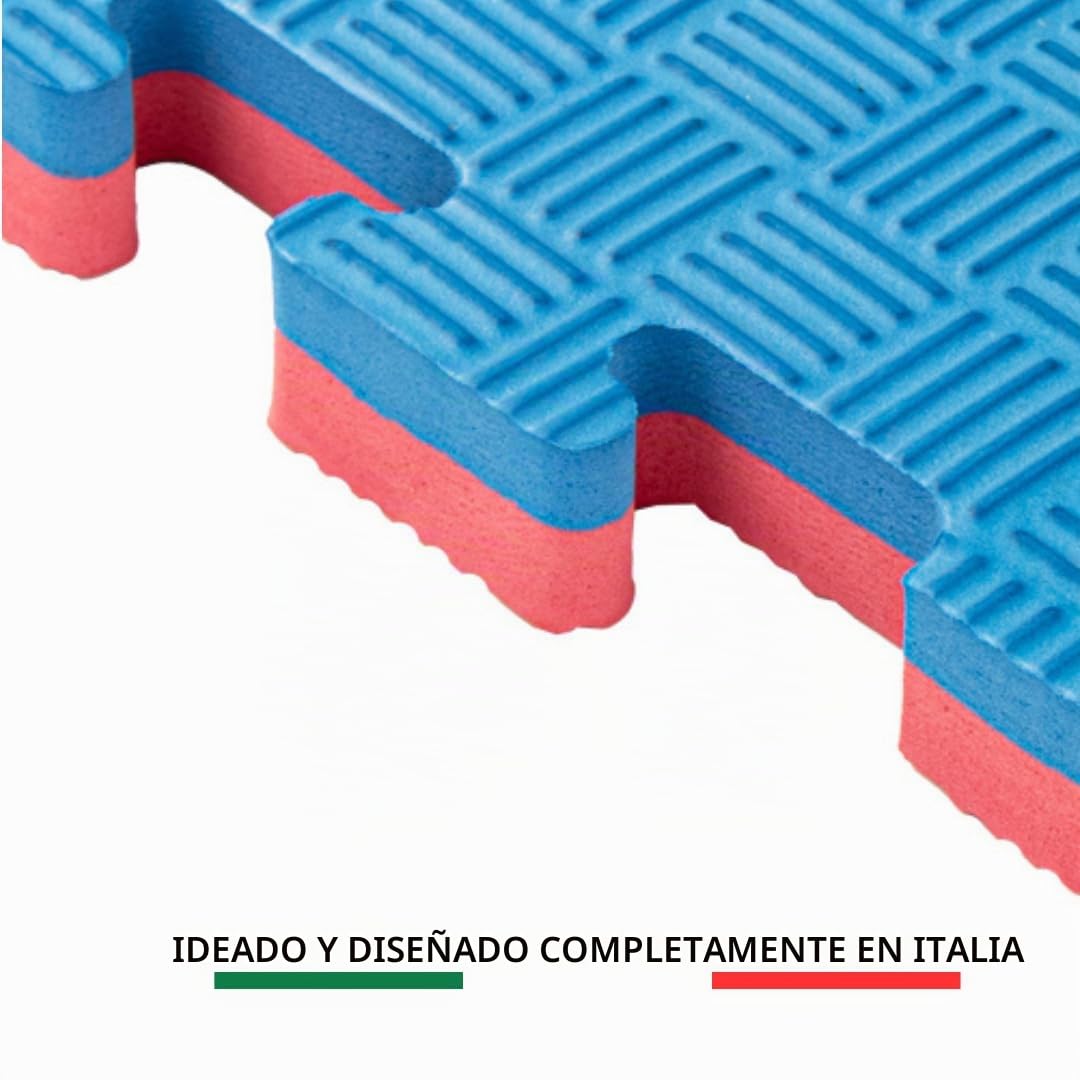 Alfombra de gimnasio puzzle tatami 100 x 100 cm - 1 baldosa suelo engomado gimnasio diferentes grosores - En colores rojo/azul o negro/gris