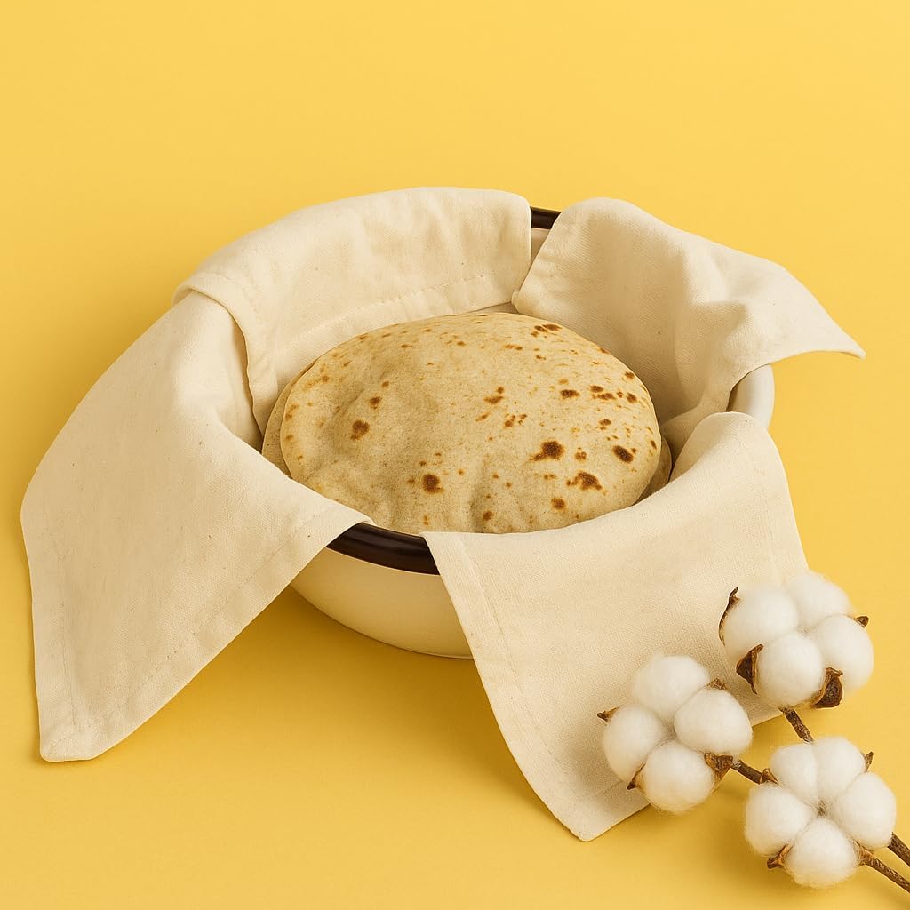 5 Pieces Cotton Double Layer Roti Wrap with Flaps - Muslin Cloth for Chapati and Hot Case Kitchen - Roti Cloth (3)
