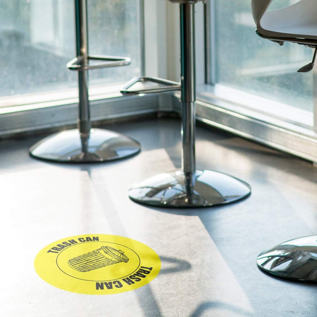 Trash Can Floor Decals Yellow Black Anti-Slip Round Shape Business Industrial Signs Stickers 17Inches Longer Side