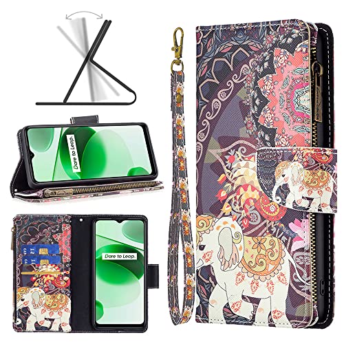 Luxury Painted Zipper Wallet Clip Oppo Realme C35 Realme C 35 Leather case Cute Animal Card Slots Shockproof Phone Shell Cases Realme C35 flip Cover (4,Oppo Realme C35)
