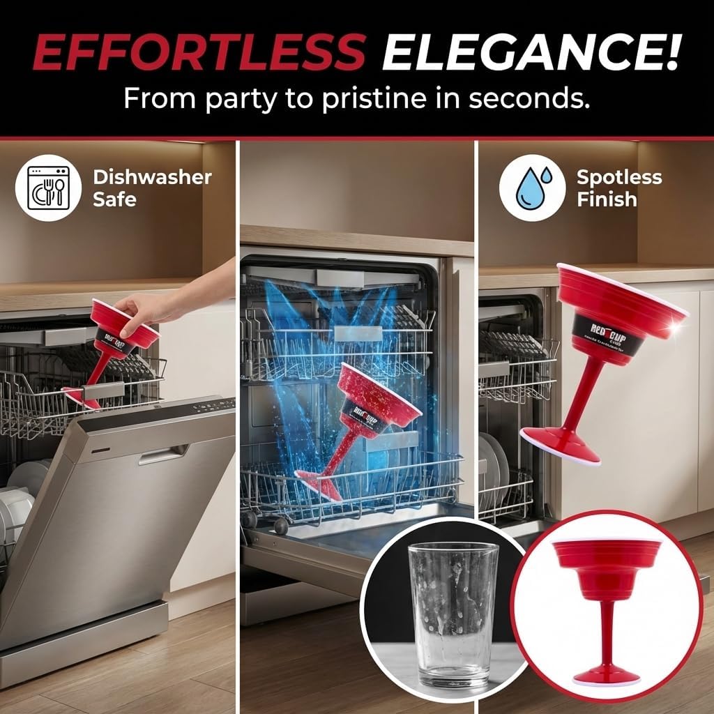 Red Cup Living Reusable Plastic Margarita Glasses with Stem 15 oz – Shatterproof Cocktail Cups, Durable Party Stemware for Pool, Patio & Outdoor (4)