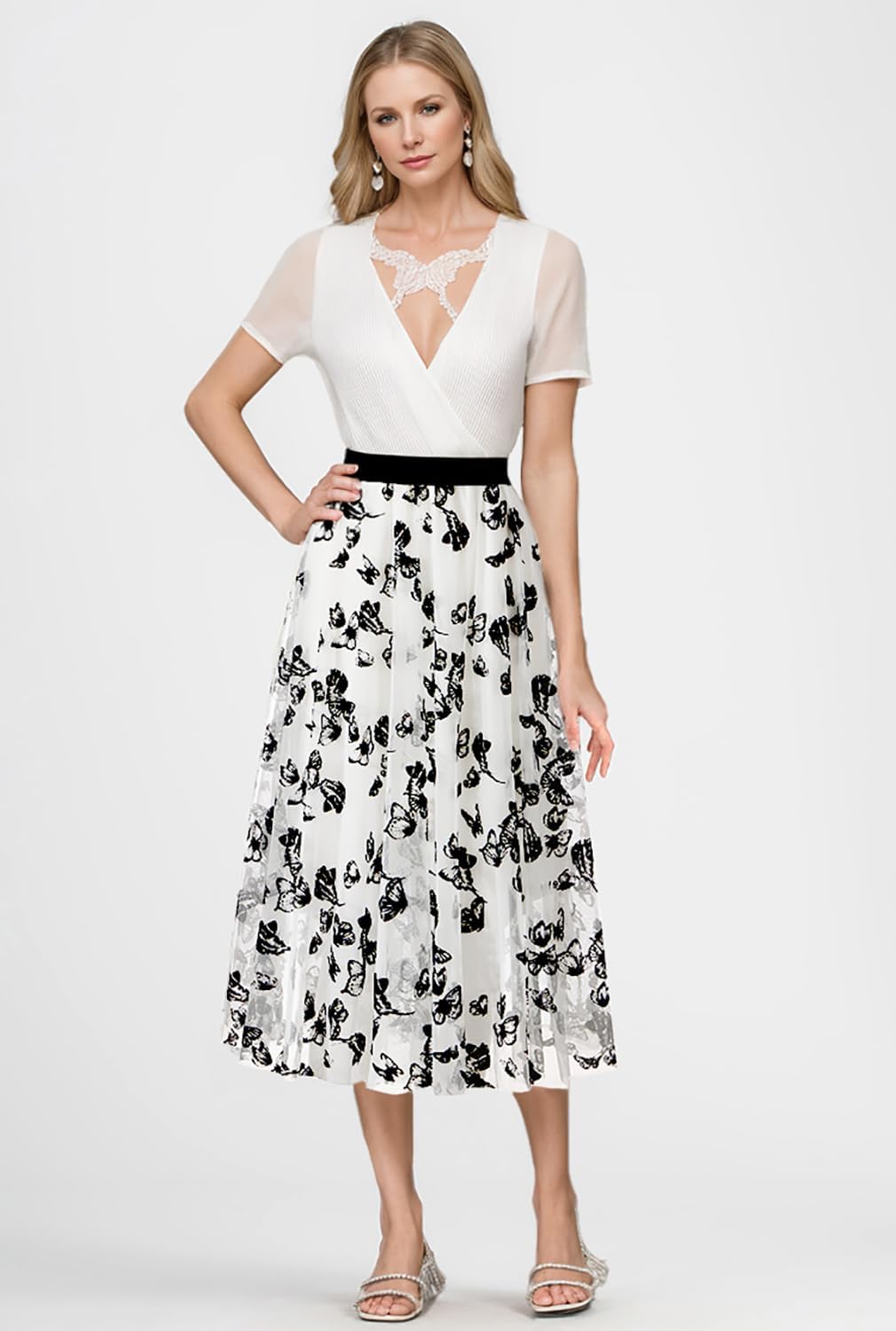 Skirts for Women Midi Long Length Dressy Casual Trendy Summer Tulle A-Line Floral High Waist Skirt - Image 3