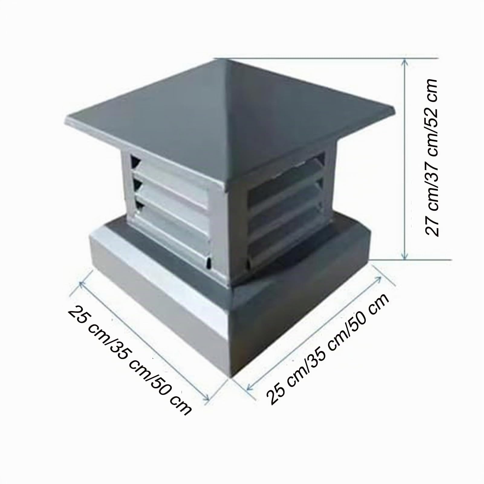 Schornsteinabdeckung Regenhaube Schornstein kaminhaube Aluminium Abdeckung für Zigel, Quadratische Form mit Konischer Spitze Außenbereich Geeignet Winddicht Regenfest Kamin Schwarz (50cm)
