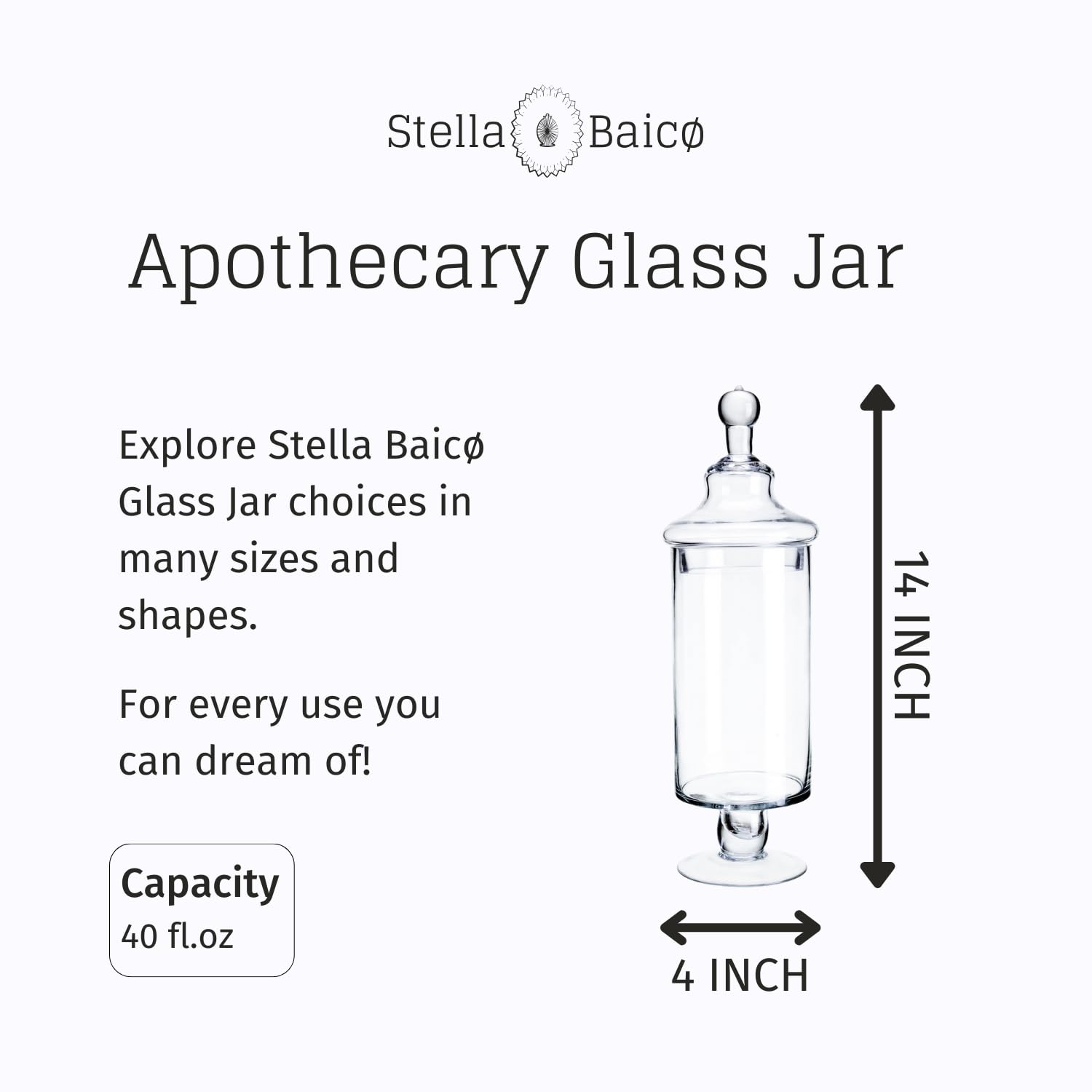 Stella Baicø Clear Glass Apothecary Jars, Candy Jar with Lid, Elegant Decorative Jars for Wedding and Party