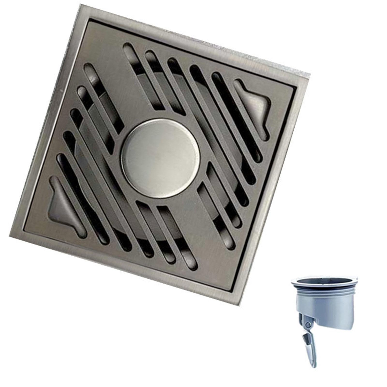 Desague Ducha Acero Inoxidable Desagüe de Suelo Gris Pistola Sumidero Ducha Rayas Diagonales Piso Desagüe Ducha 100 * 100mm Canal de Ducha Moderno y Sencillo para Baño Cocina Aseo