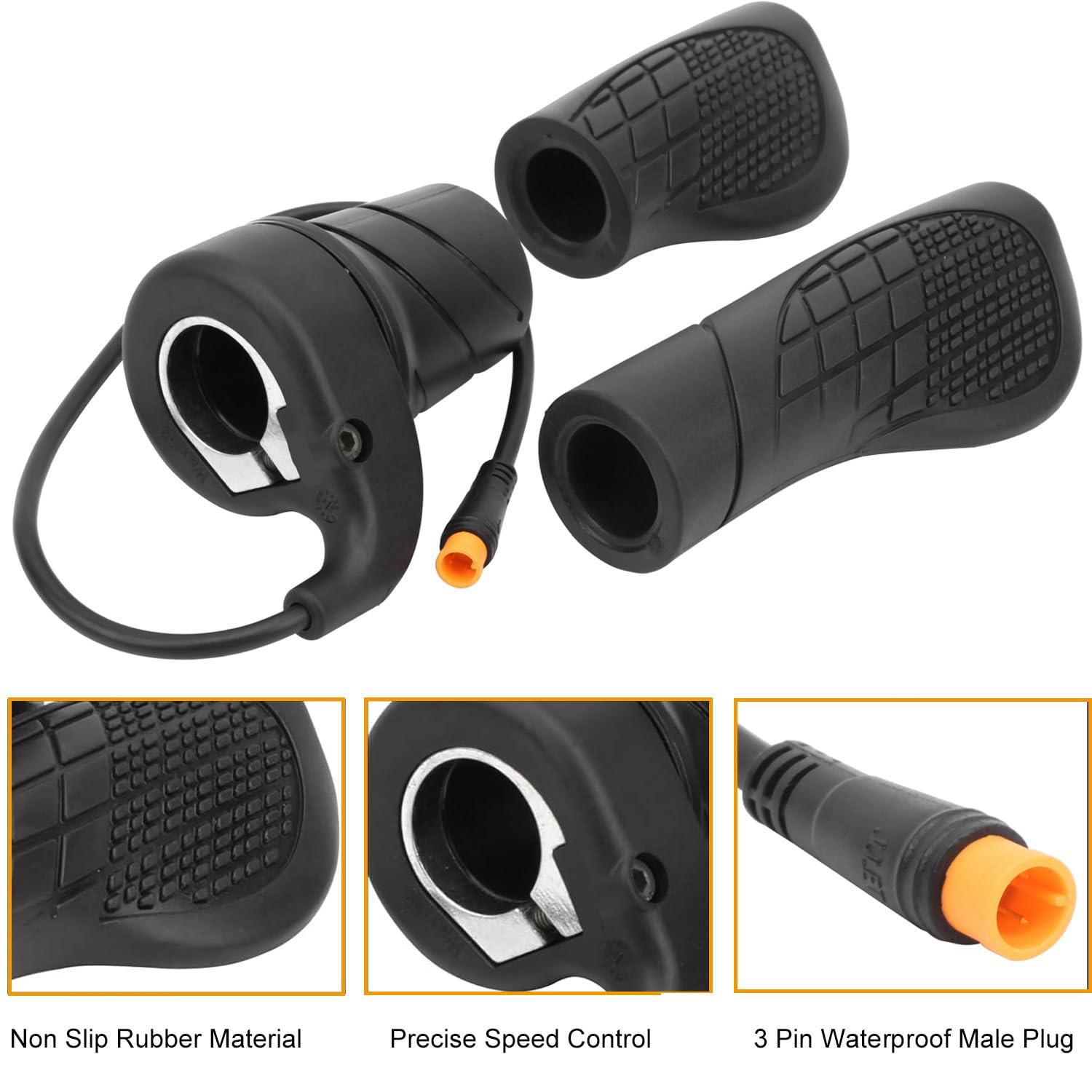 FT76X Demi Twist Poignée d'accélérateur pour vélo électrique avec prise étanche à 3 broches | 12V-72V E-Scooter Modifié Throttle Pouce pour VTT Scooter Vélo Électrique