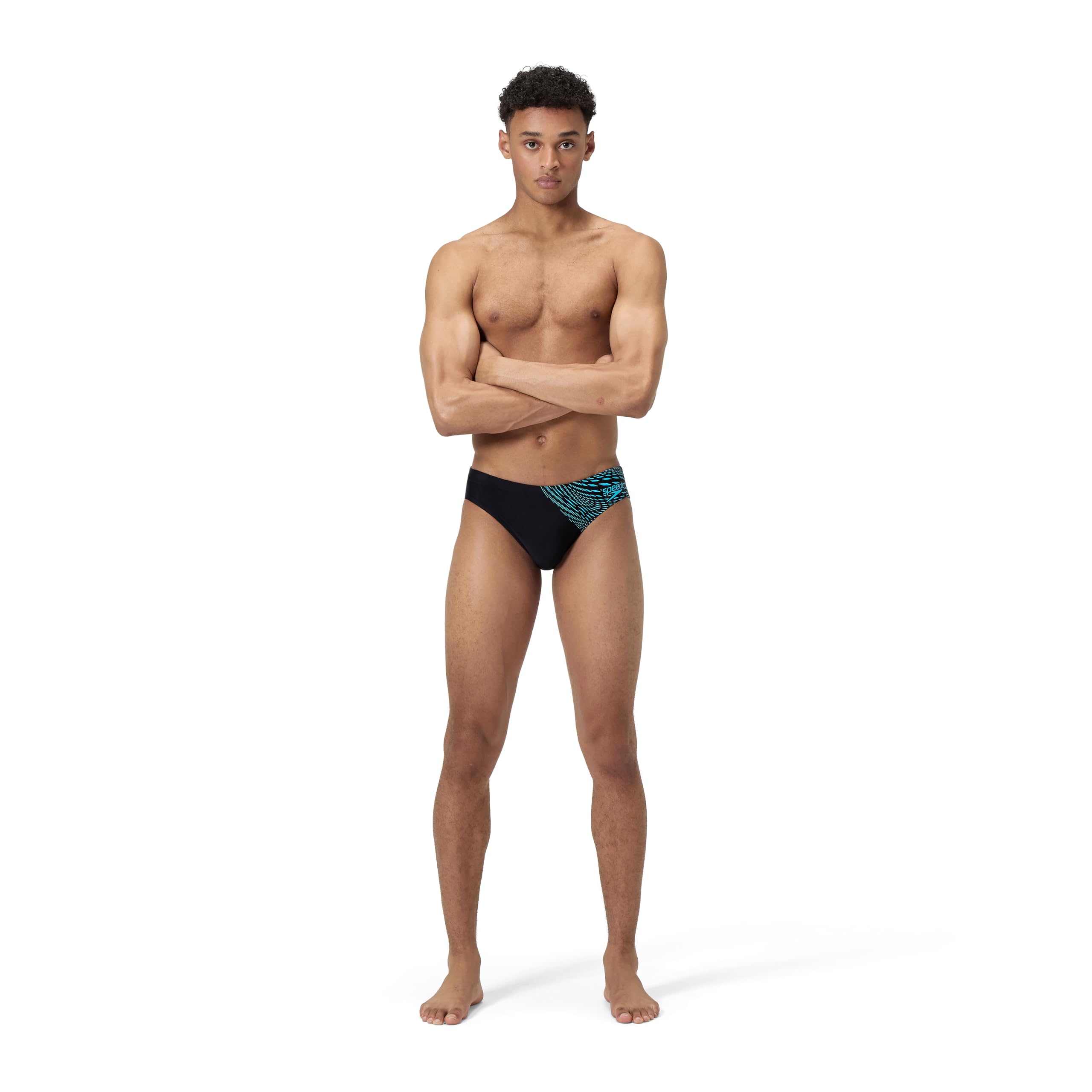 Speedo Men's Medley Logo 7cm Brief Swim Trunks Swimmers Black/Picton Blue Size 38