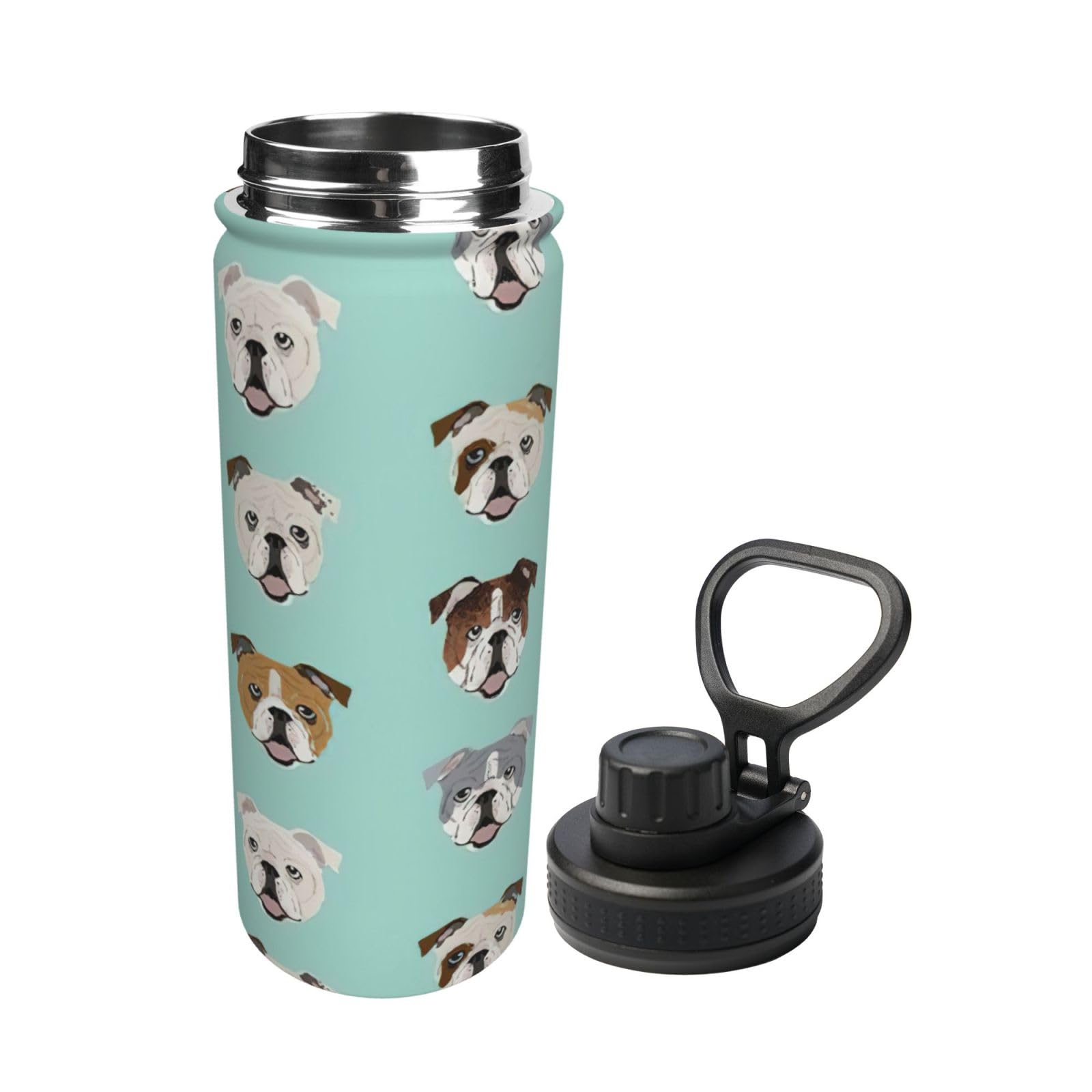 Borraccia termica con stampa di bulldog inglese, 510 ml, in acciaio inox, a doppia parete, con coperchio a prova di perdite