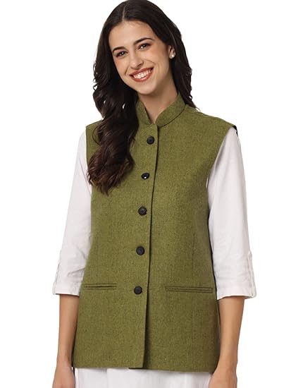 Womens Pure Wool Export-Quality Indian Traditional Nehru Jacket/Woolen Jacket For Women