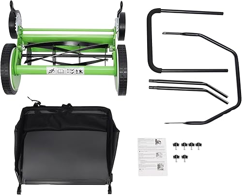 Miniatura 7 de Cortacésped manual inalámbrico de 16 pulgadas con 5 cuchillas con cesta de recolección de césped y rueda, altura ajustable de 9 posiciones (1.34 a