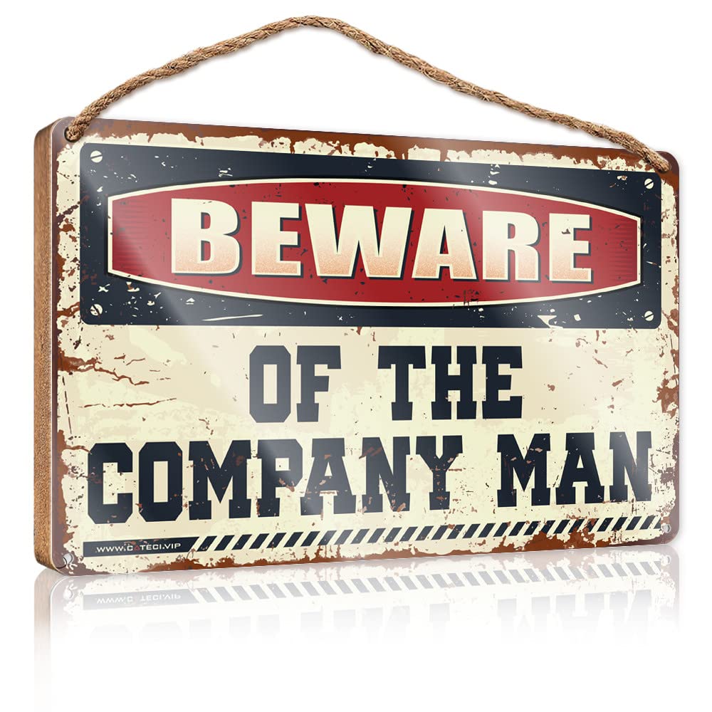 DTHA Hanging Wooden Plaque Beware Of The Company Man Wooden Sign Restroom Sign Funny Bathroom Decor Wall Art(15X28CM)