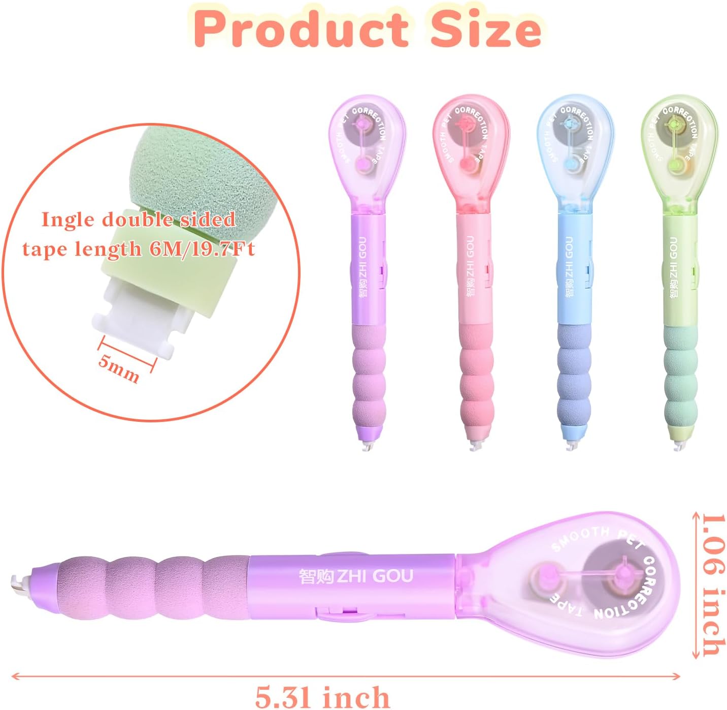 Temiary 4P White Correction Tape Pen, 19.69 ft Smooth Pull Out, Multicolor image 2