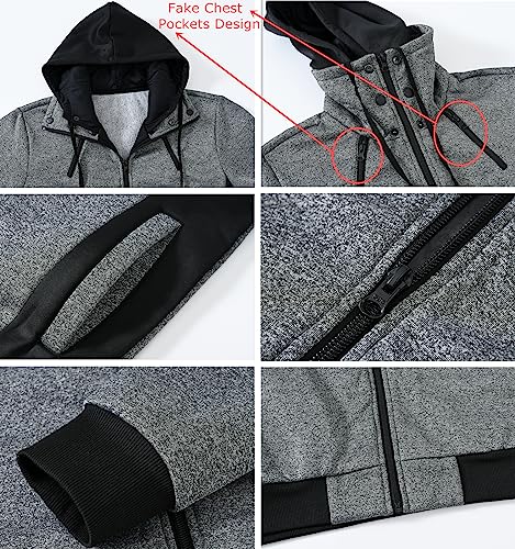 Image of YuKaiChen Men's Hooded Jacket Slim Fit Double Zipper Turtleneck Fleece Hoodie Outerwear
