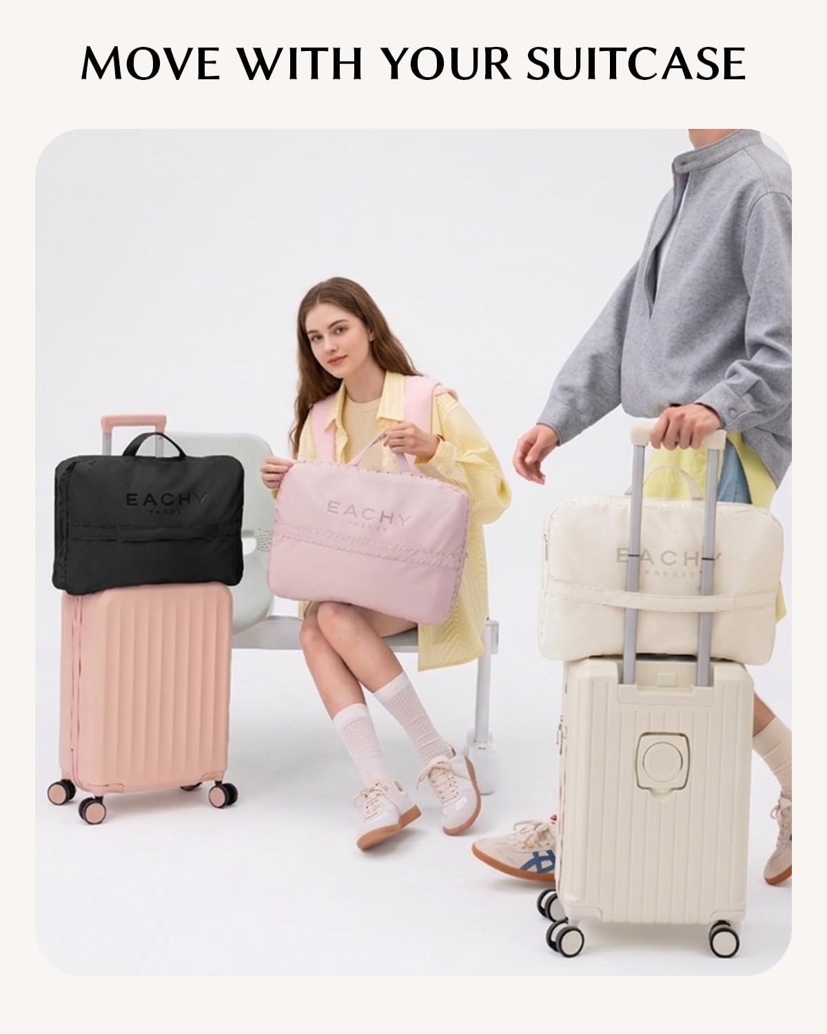 EACHY 5-in-1 Compression Packing Cube, Hanging Luggage Organizer with 4 Compartments for Clothes and Underwear, Machine Washable Travel Suitcase Accessories (Beige, Large)