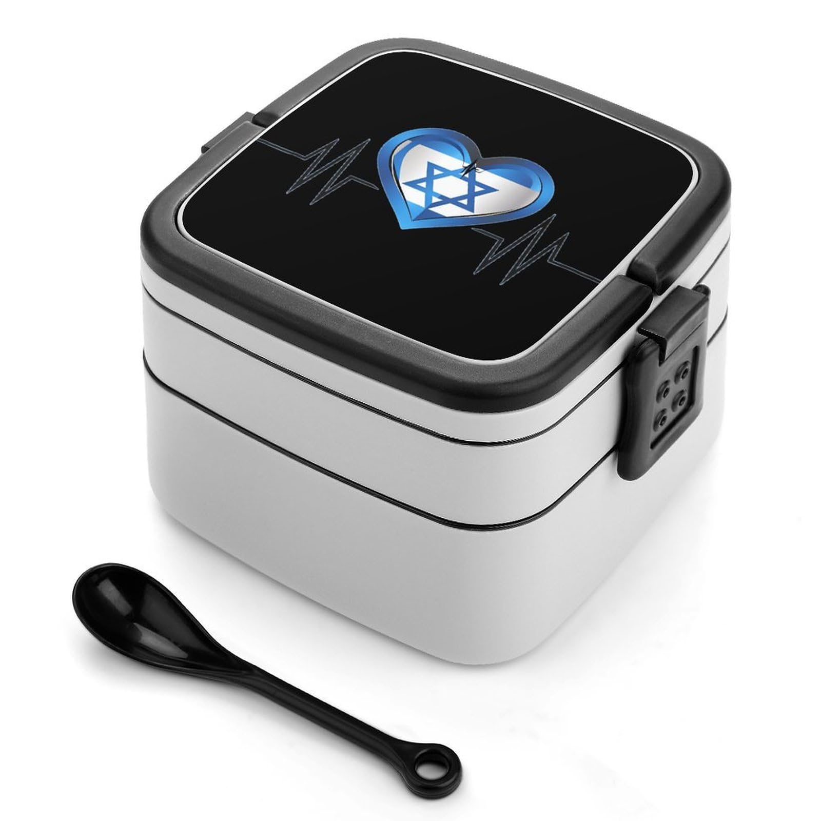 CGSBNGHA Israeli Heartbeat I Love Israel Flag Bento Lunch Box 2 Layer Lunchbox Food Container for Adults Office