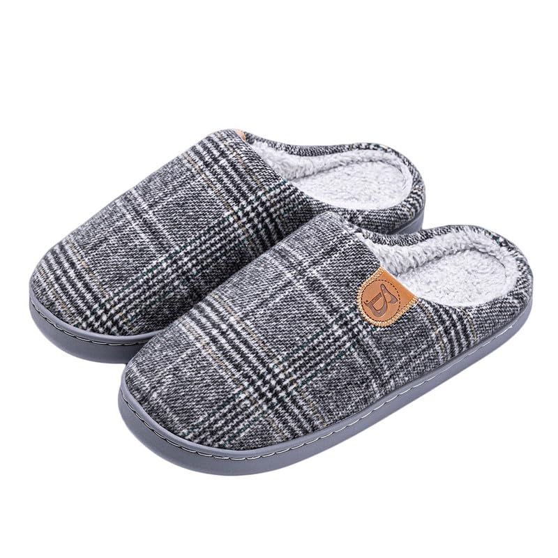 Jaderich Mens Glen Plaid Soft Fleece Slippers Warm Cozy Memory