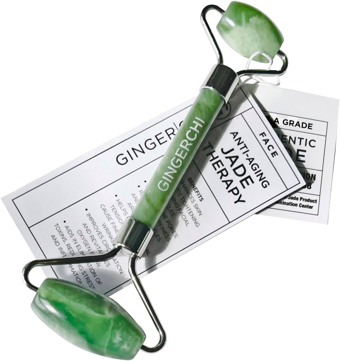 Ginger Chi Roller Anti Aging Jade Roller Therapy 100% Natural Jade Facial Roller Double Neck.