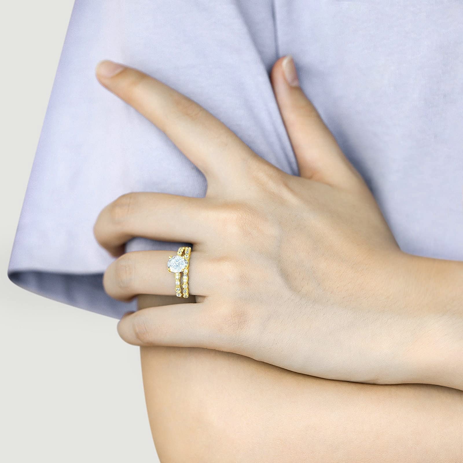 Anillos de boda de plata para mujer 925 anillos de promesa para mejores amigos 2 anillos de forma redonda, circonita cúbica blanca, anillo de moda, Cubic Zirconia