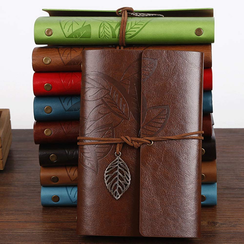 Loose Leaf Writing Books POWERTOOL Leather Cover Notebook Lined Wire Binding Diary Writing Planner Organizer Retro Vintage Notebook (1Pcs-Light Brown) - Image 2